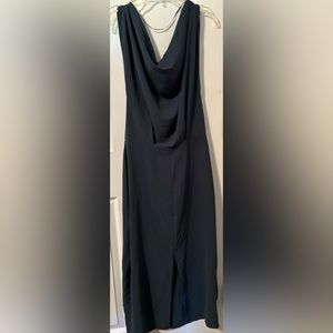 Zara polyester dark grey midi dress. Front and back drape neck.